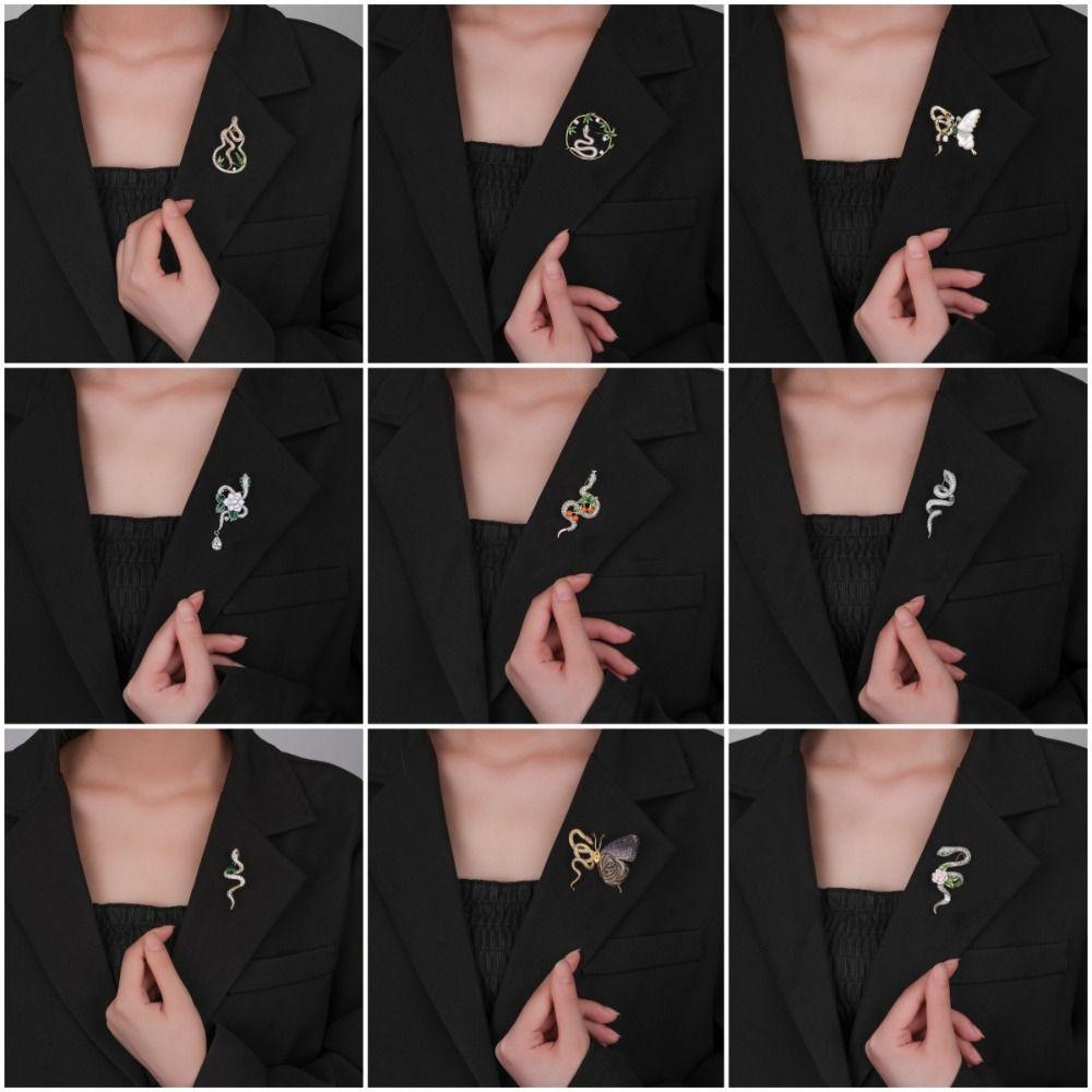 Zvířecí brože s kamínky, třpytivá hadí klopa, elegantní brož hada zvěrokruhu, na párty