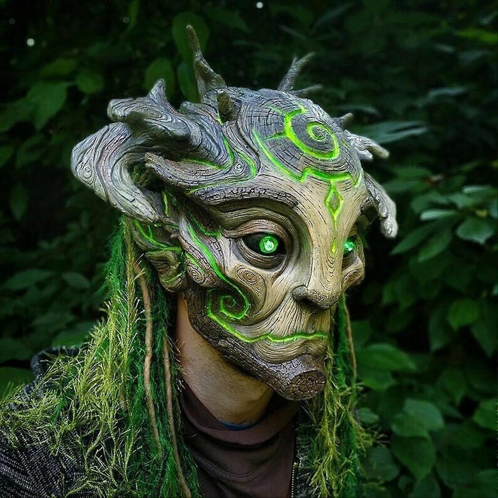 Full Head Masque Stretchy Realistic Halloween Supplies Fun Carnival Latex Green Forest Elf Old Man Masque with Light for Cosplay 25-26