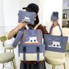 School Bag Academy's New Three Four Five Six Primary School Students Five-piece Backpack Cute Cat Print Middle School Student Schoolbag