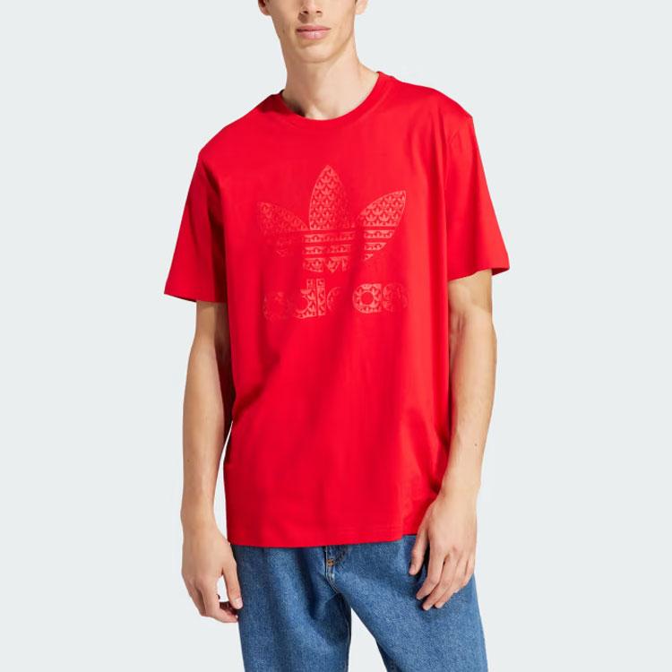 Adidas Originals Trefoil T Shirts Men's Red Crew Neck Moderate Straight Fit IL5139
