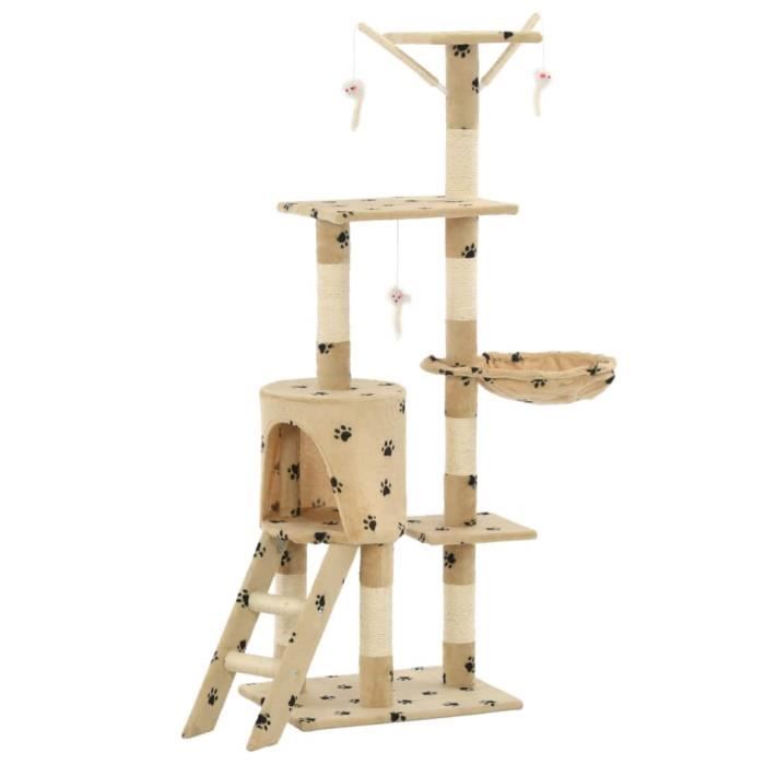 VidaXL Cat Tree with Sisal Scratching Post 138cm Beige Paw Print