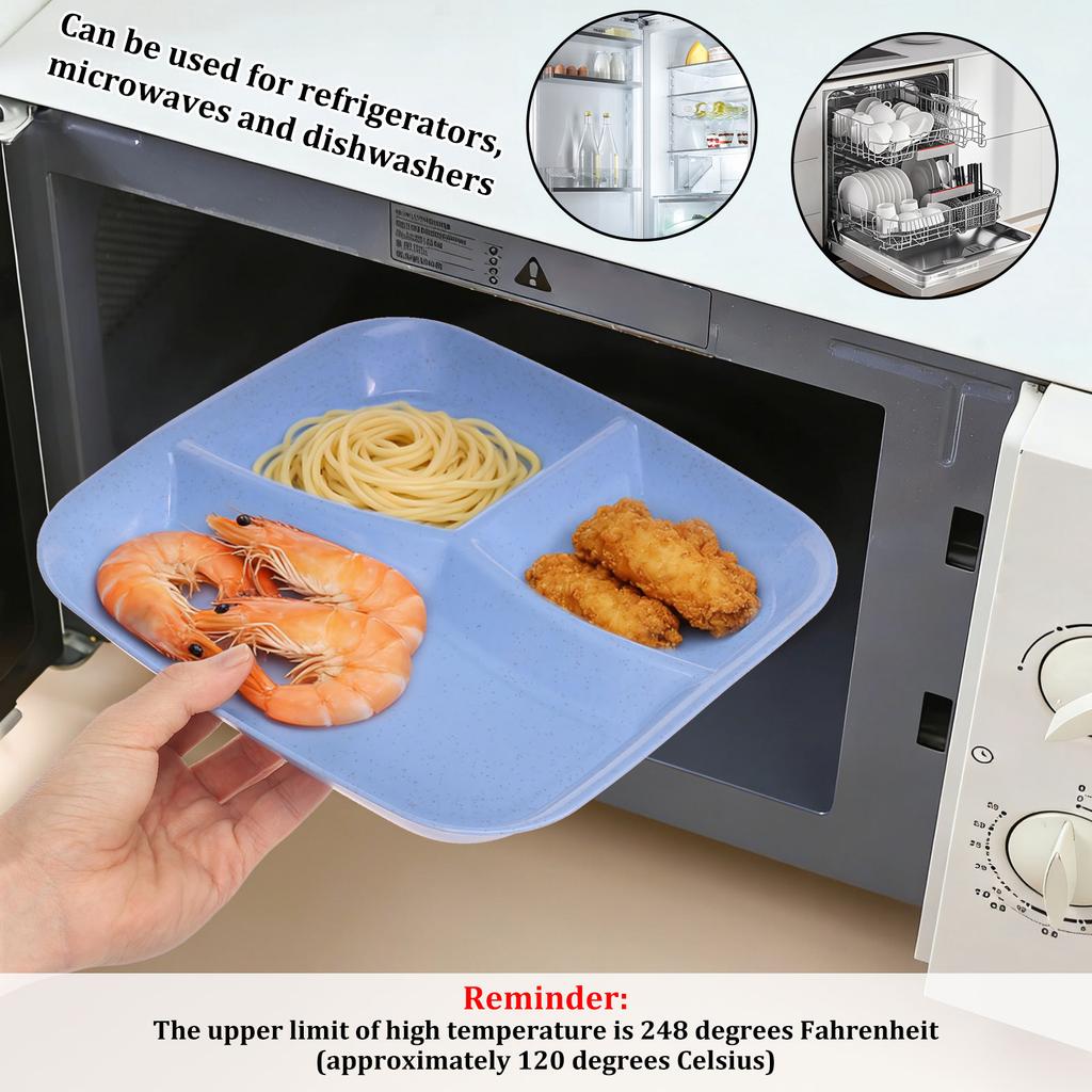 6/5Pcs Plastic Divided Plate Reusable Food Dinner Plate Stackable Canteen Lunch Tray for Kids and Adults Controlled Diet Plate