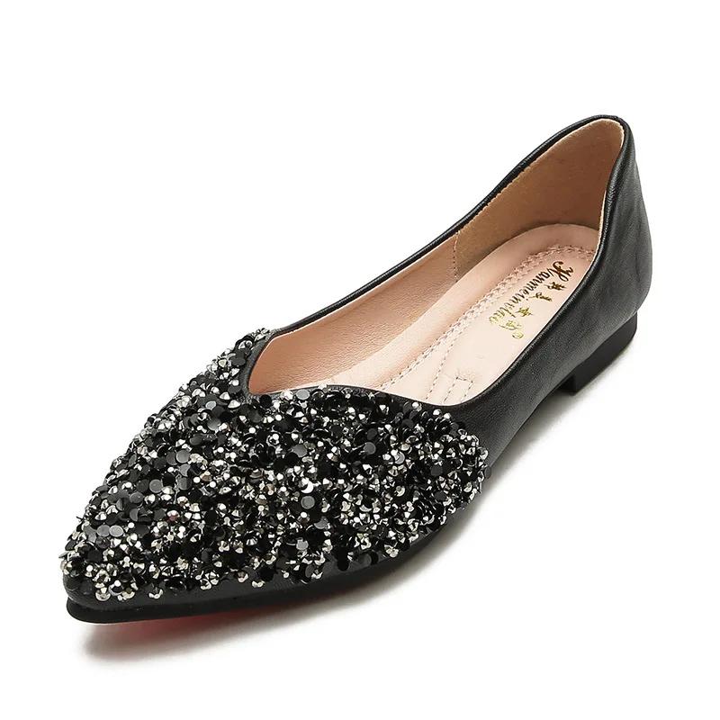 Designer New Women Flat Shoes Bling Slip-on Loafers Pointed Toe Casual Boat Shoes