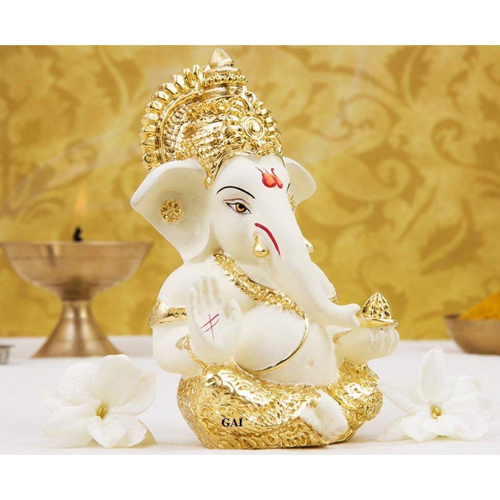Ceramic Ganesh Idol for Car Dashboard Ganesha Murti Ganpati Idol for Home Decor Puja Lord Ganesh