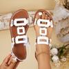Women's Plus Size Buckle Flat Sandals, Hollow Out Solid Color Beach Shoes, Fashion Casual Outdoor Slides
