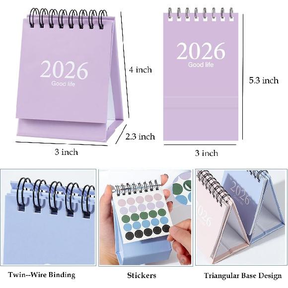 Mini Desk Calendar 2026-2027, January 2026 until July 2027, 19 Months Standing Flip Small Desktop Calendar Twin-Wire Binding with Stickers for Home