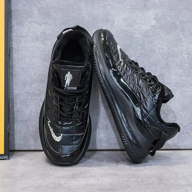 Tênis Sapatos para Mulheres Preto Feminino Esportes Botas de Neve Elegantes Com Salto Médio Em Promoção Alta Qualidade Tamanho Grande Quente Deslizamento