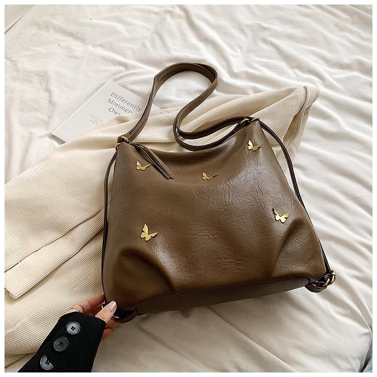 

Double-shoulder Backpack, Large Capacity, Single-shoulder Tote Bag, Classic Retro, Niche Style Bag кавовий