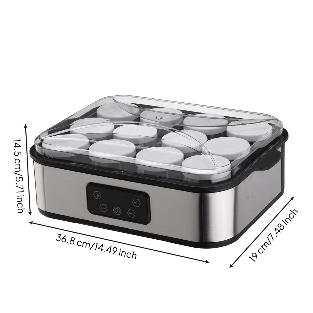 Yogurt Maker with Transparent Lid | StainlessSteel Body, FrontMounted Control Panel, Countertop