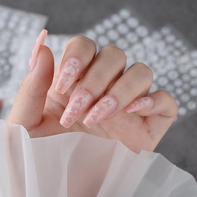 Halo Dyed Semi Transparent Hollow Butterfly Nail Sticker Love Star White Non Spray Nail Decoration Sticker