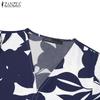 ZANZEA Womens Casual V-Neck Short Sleeve Print Long Dress