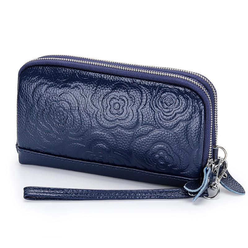 Long Women Wallet Genuine Leather Clutch Lady Purse Zipper Phone Pocket Card Holder Flowers Female Coin Purse ladies Wrist bag