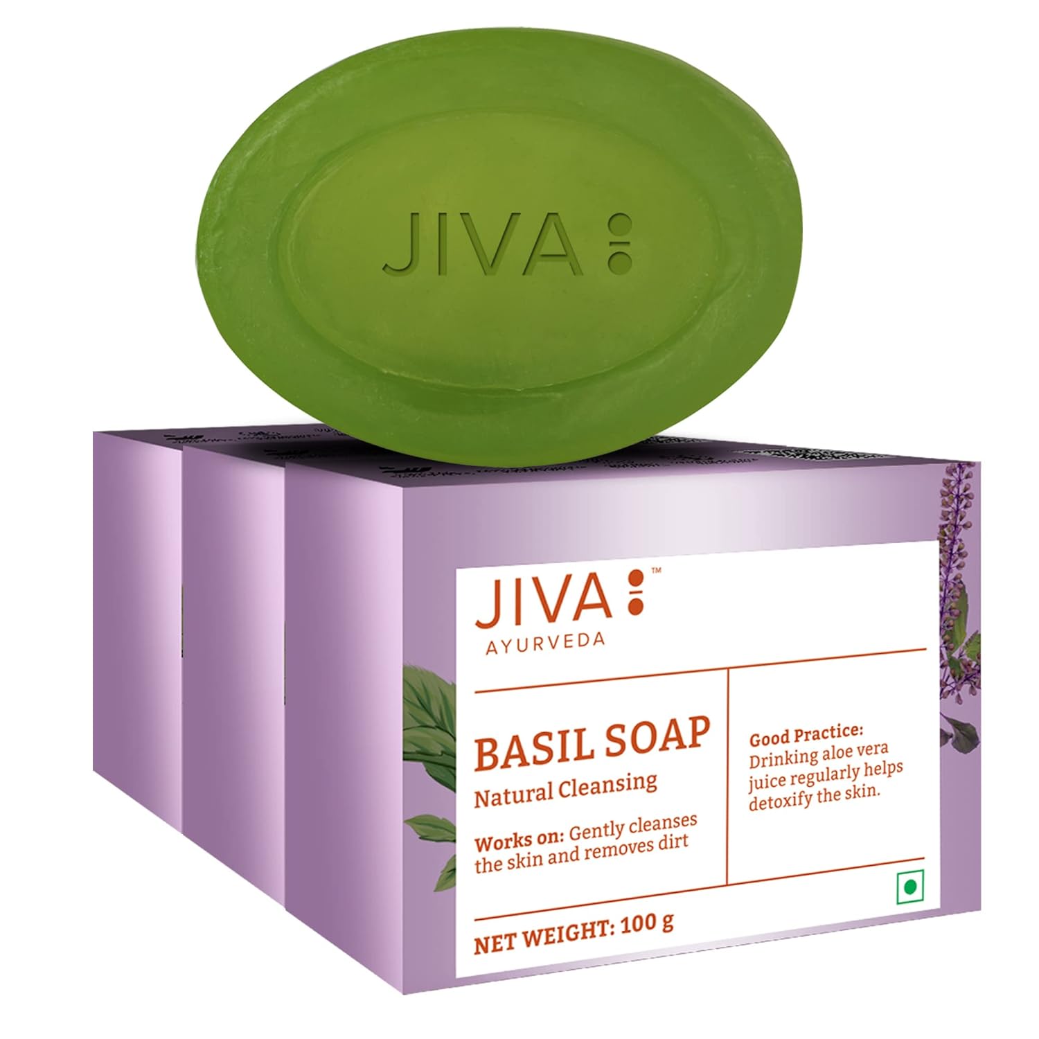 

Jiva Basil Soap 100gm Pack of 3 | Pure Natural Herbal Skincare for Acne, Pimples, Rashes, Blemishes