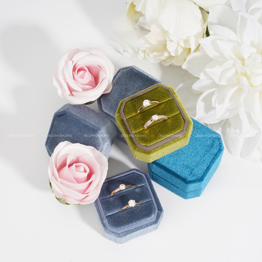 New Velvet Jewelry Box Octagonal Ring Box Double Ring Box Wedding Ring Box with Detachable Lid Jewelry Organizer Storage