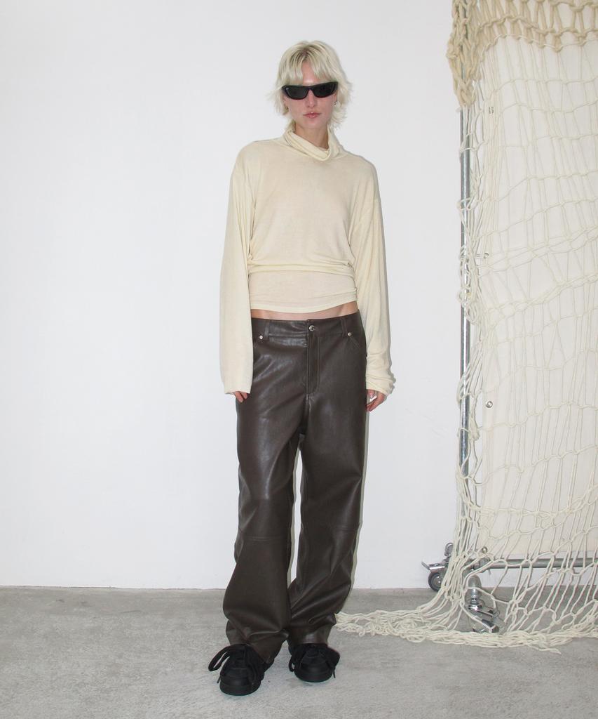 SUNBURNPROJECT Faux Leather Studded Pants, Brown