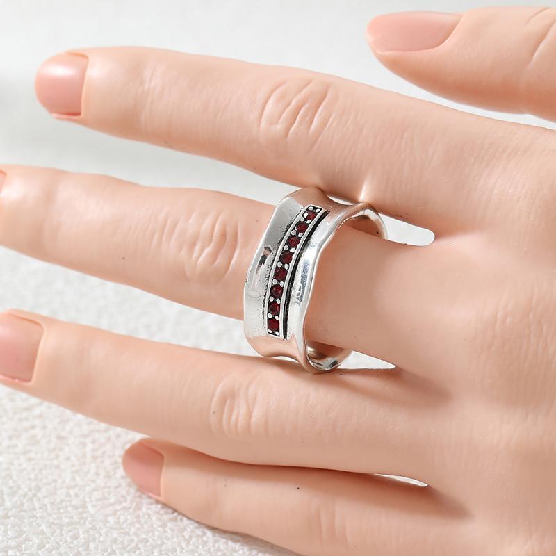 Vintage Inlaid Red CZ Women's Ring Ethnic CopperColor Geometry Daily Wear Party Jewelry Anniversary Gift