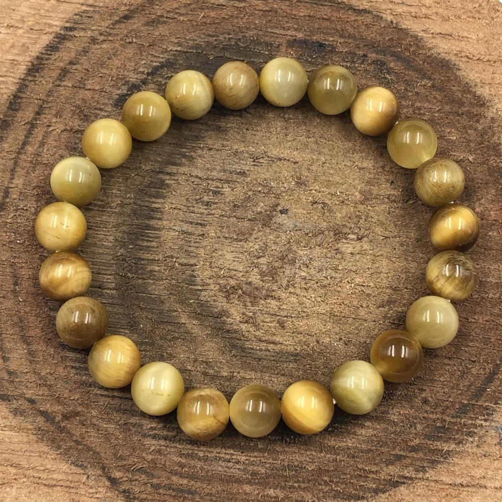 8mm Natural Yellow Star Tiger Eye Gemstone Beads Jewelry Stretch Bracelet For Good-Luck RBB-48