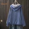 Women Spring Autumn Coat Hooded Drawstring Hem Long Sleeve Printing Loose Zipper Closure Jacket with Pockets Daily Wear Commuting Outerwear