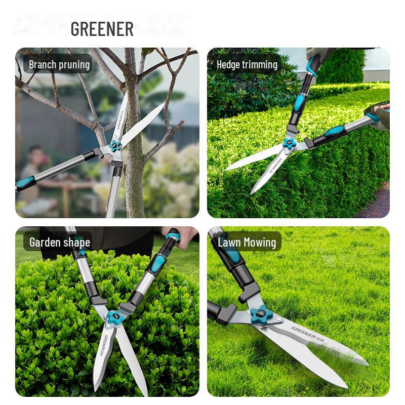 "Green Forest Garden Pruning Scissors for Hedges, Seedlings, and High Branches"