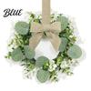 French Country Style Home Accent Christmas Bow Wreath Door Hanger Artificial Pine Candlestick Garland with Ribbon Multiuse Decorative Ring