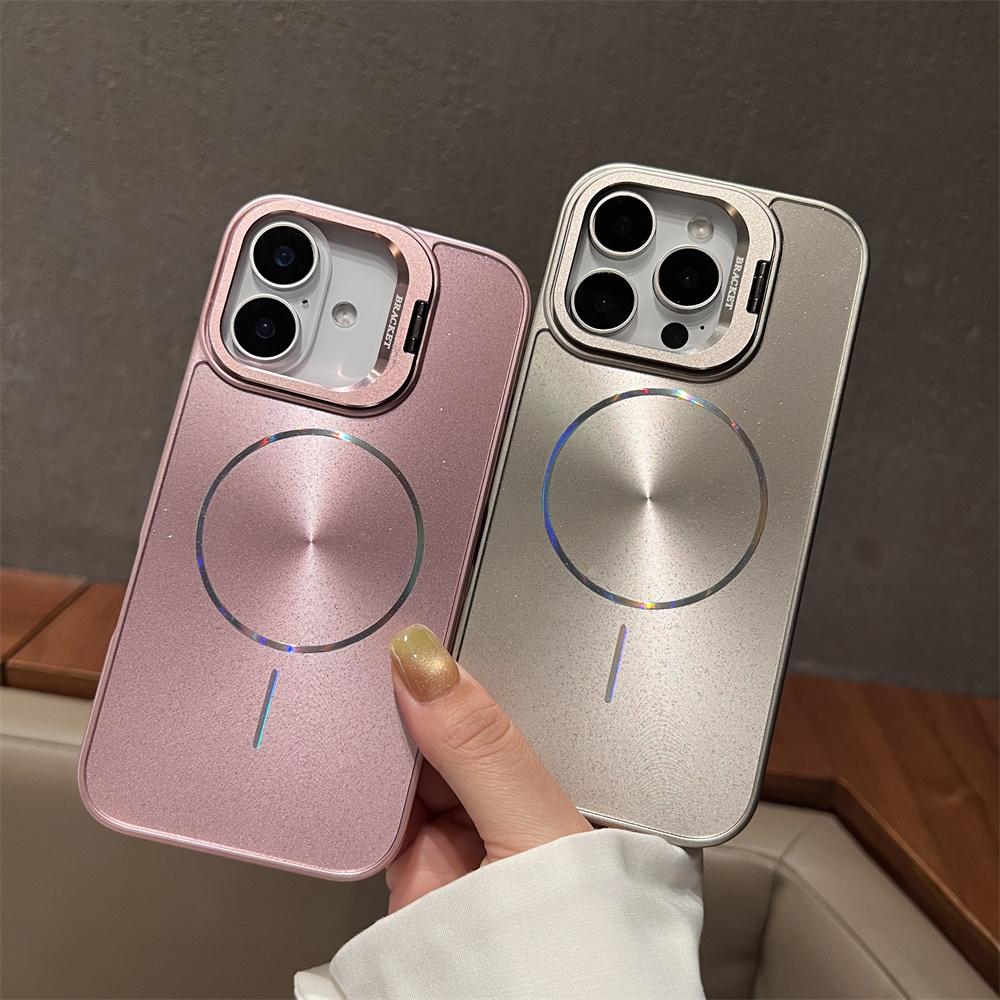 Flip Bracket Lens Protection Stand For Magsafe Magnetic Case For iPhone 14 15 16 17 Pro Max 13 12 11 Laser Aurora Bling Cover