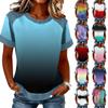 Women Denim Collar Patchwork Stitching Sweatshirt Casual  Printed Pullover Short Sleeve Shirts