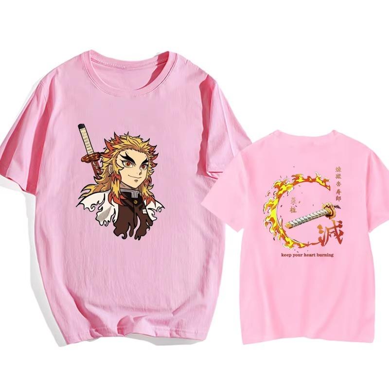 New Men Cool Rengoku Kyoujurou Print T-Shirt Y2K Harajuku High Quality Top Summer Cotton O-Neck Hip Hop Streetwear Casual Trendy