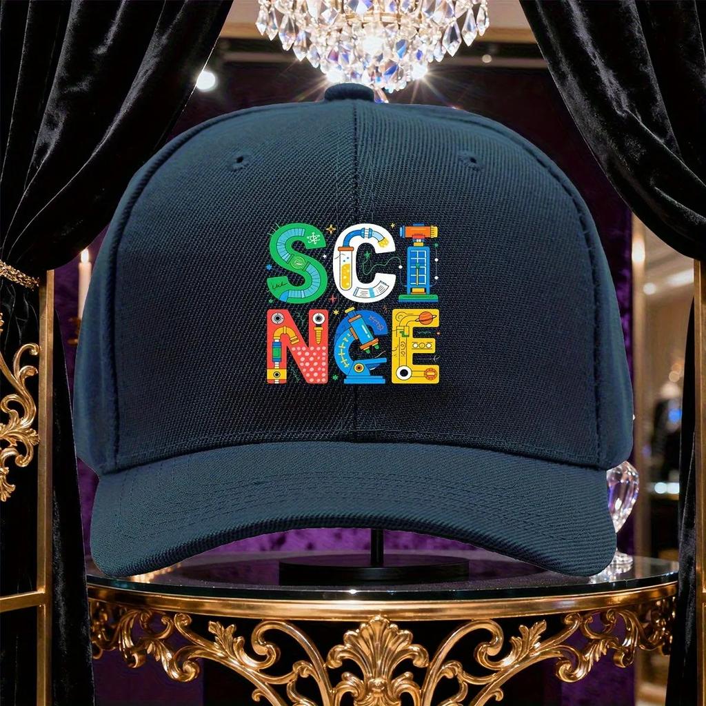 Colorful Science Print Baseball Cap Unisex Adjustable Polyester Curved Brim Casual Outdoor Hat