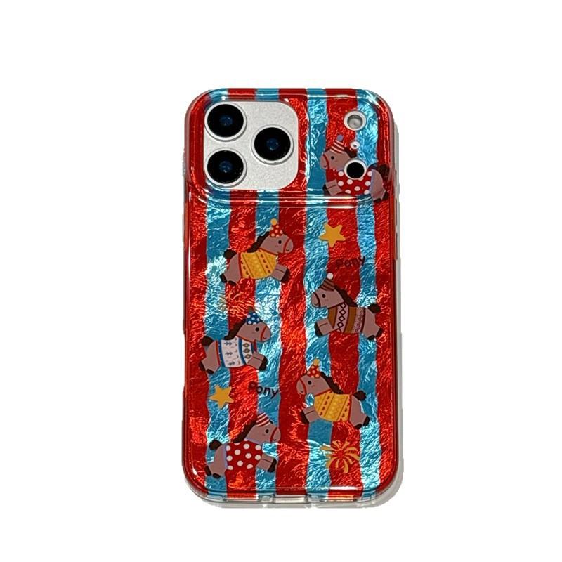 

New Year Red and Blue Striped Full Screen Pony Case for iPhone 17 Pro Max, Apple 15, 14, Double Layer 16 for Women iPhone 17