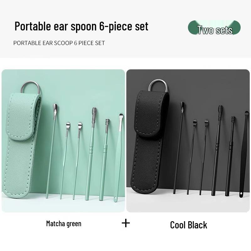 Six-Piece Luminous Ear Cleaning Tool Set with Leather Case, Yellow