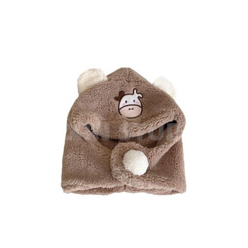 Herbst und Winter Baby Kinder bestickte Plüschmütze Kuh niedliche Ohrenschutzmütze warmer Schal Mütze integriertes zweiteiliges Set