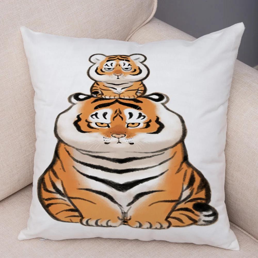 Chinese Ink Funny Fat Tiger Cushion Cover Decor Cute Cartoon Animal Soft Plush Pillow Case for Sofa Home Car Throw Pillowcase