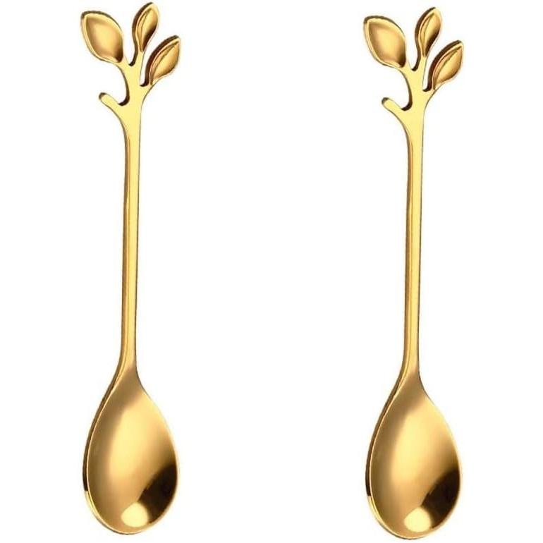 20 Pack Stainless Steel Leaf Coffee Spoon Tableware Dessert Spoons, Stirring, Mixing, Sugar, Stir, Ice Cream, Cake, Teaspoon 4.7 inch Gold 2