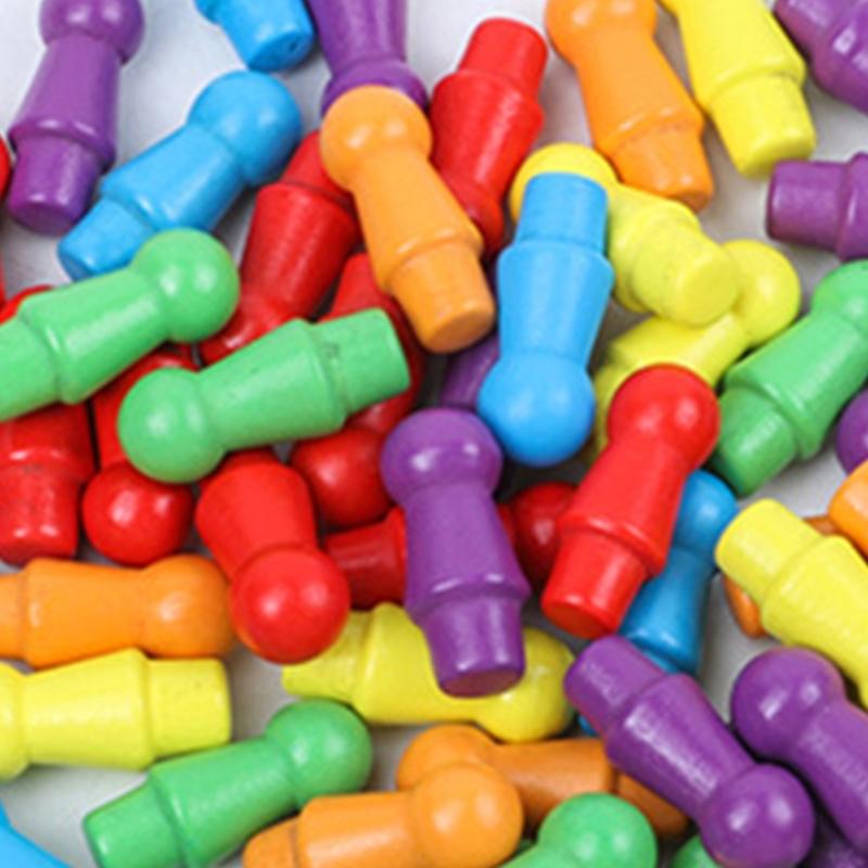 60Pcs Colorful Replacement Checkers Strategy Board Game Chess Pieces Wood Pegs for Tabletop Markers Board Game