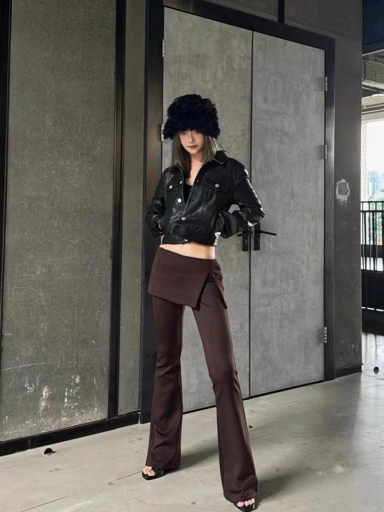 Slim Fit Elastic Knitted Slit Skirt Pants - Women's Short Micro-Flared Style