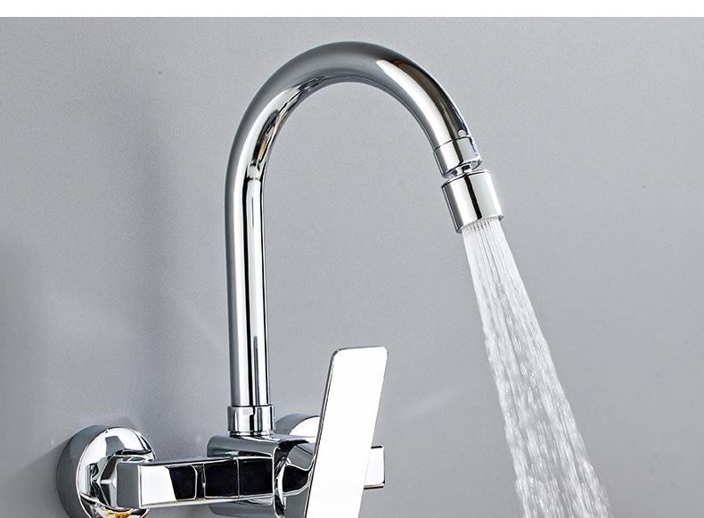 All-Copper Wall-Mounted Double-Hole Faucet for Kitchen and Balcony Sinks with Hot/Cold Mixer