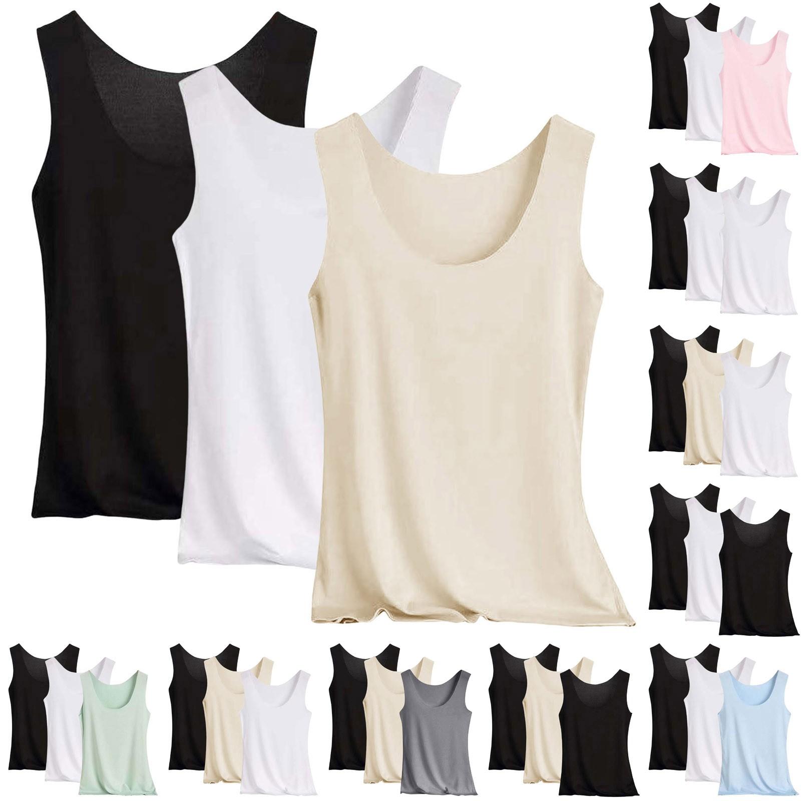 

Women s Solid Color Tank Top Seamless Silk Undershirt Sleeveless Shirt XXL білий