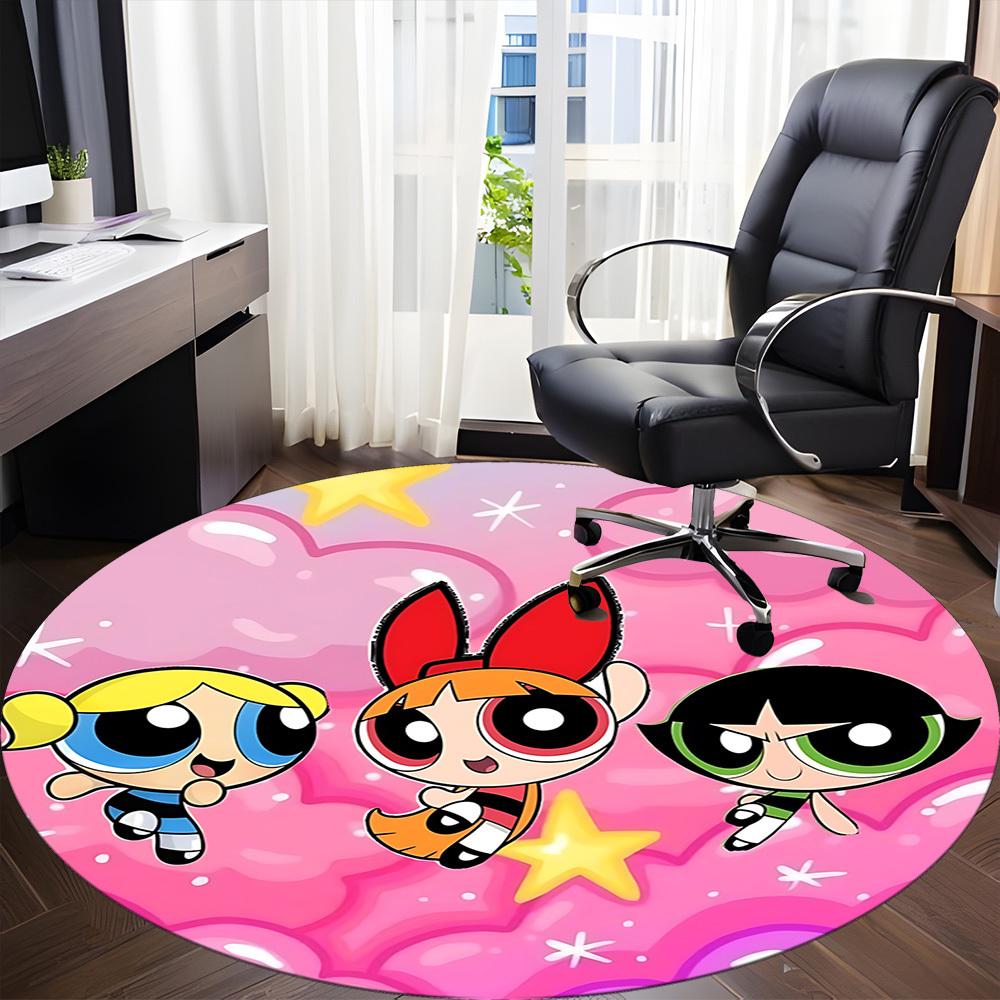 1pc Powerpuff Girls Chair Carpet for Office Non Slip, Machine Washable Rug for Office, Room Holiday Decor for Christmas, Birthday Polyester