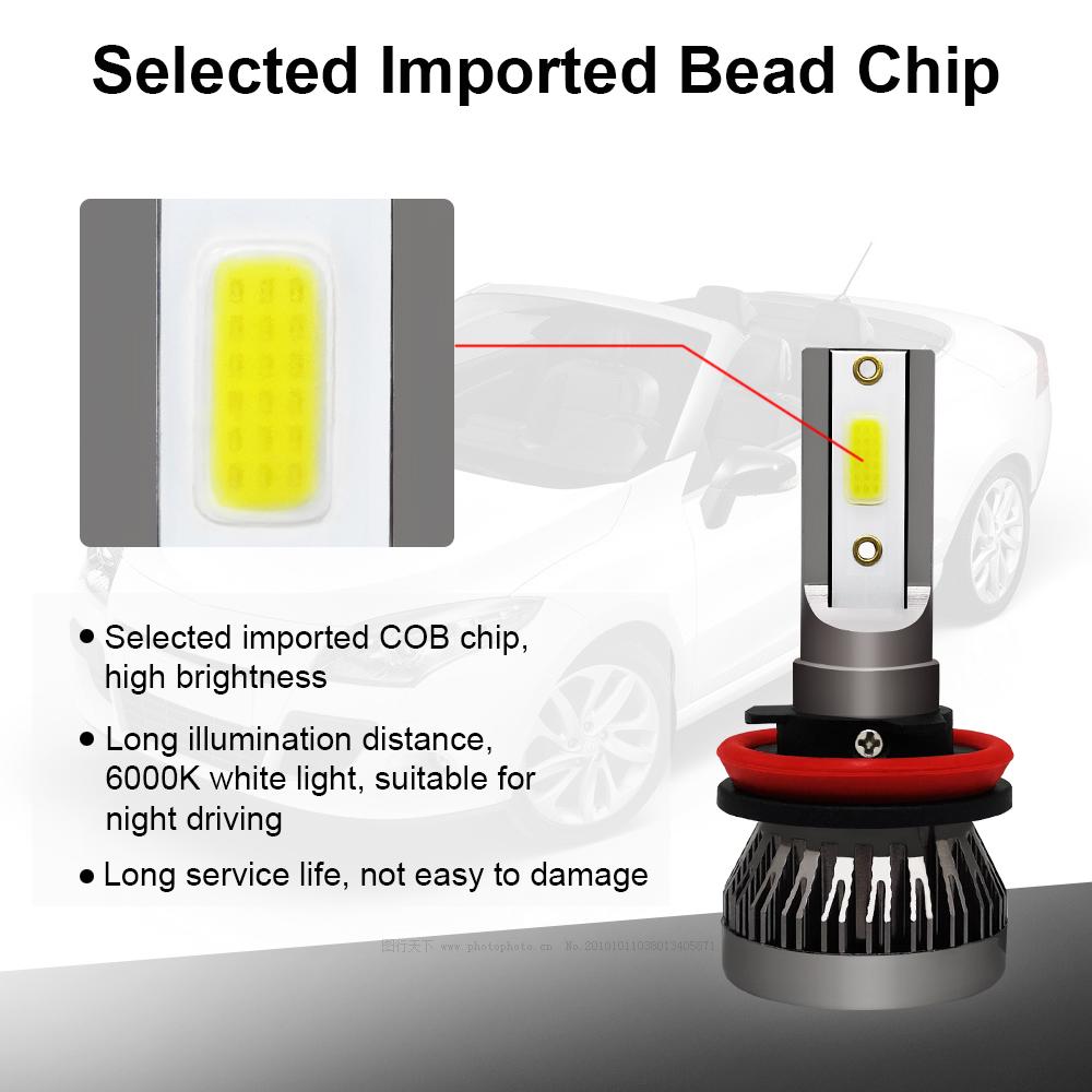 Mini H11 LED Headlight Conversion Kit COB Bulb 90W 12000LM White High Power 6000K Car Accessories Car Headlight Bulbs