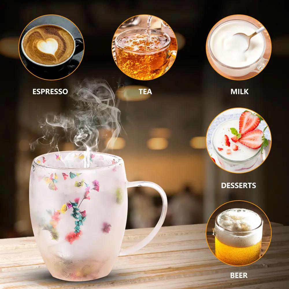 350ml Double Layer Glass Cup with Dry Flower Decoration and Exquisite Drinking Coffee Insulated Drinkware Kitchen Supply
