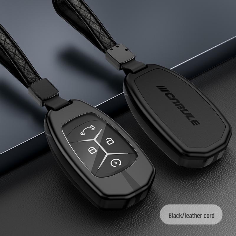 Compatible with Lynk & Co 03: Alloy Key Case, Metal or Leather Key Shell with Buckle and Rope.
