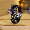 Retro Black Ring Set for Women Purple Hexagonal Zircon Finger Ring Wedding Bands Engagement Jewelry Gift