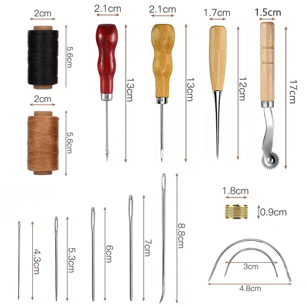 YFFSFDC Leathercraft Tool Set for Hand Includes Waxed and Presser Foot for DIY Hand Sewing and Leather Cord Sewing 14-Piece Sewing, Thread, Needles,