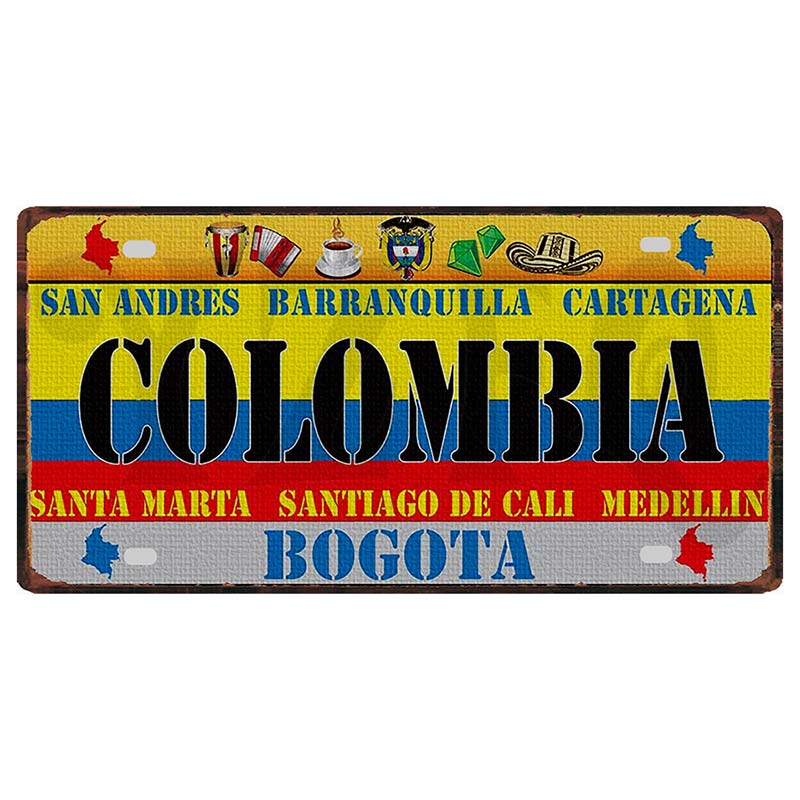 YZFQ Mexico Spain Metal Tin Sign Colombia USA Poster For Wall Restaurant Bar Home Decor 30X15CM Customizable DC-1512A