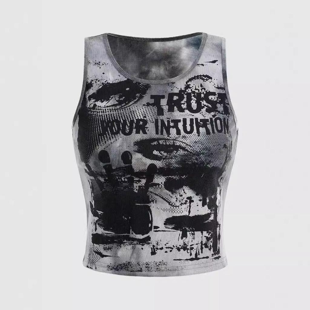 Damenmode Ärmelloses Batik-Weste Top Rundhals T-Shirt Tanktops