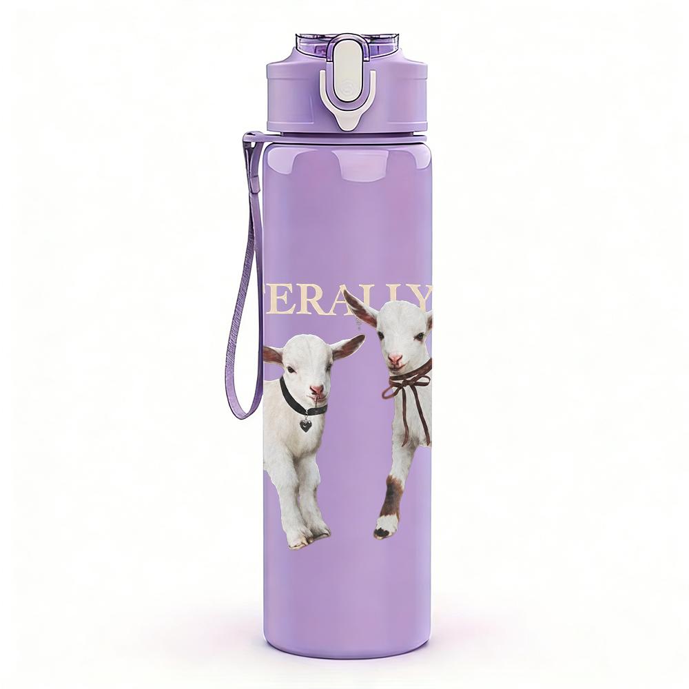 1PC Two White Goat Simple Minimalist Art Print 750ml Portable Sports Water Bottle Leakproof Gym Outdoor Travel Drink Cup