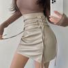 Sexy PU kožené sukně pro ženy Punková bandáž A-line Černá Tužková sukně s vysokým pasem Fashiom Y2k Dámské oblečení Podzim Zima