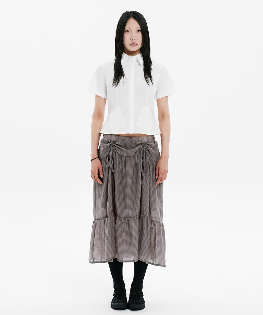 Hanahi Front Shirred Tiered Skirt Gray