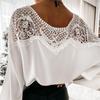 Crochet Embroidery Lace Blouses Women Autumn Sexy Lace Stitching White Shirts Vintage Plus Size Ladies Tops Blusas 12459