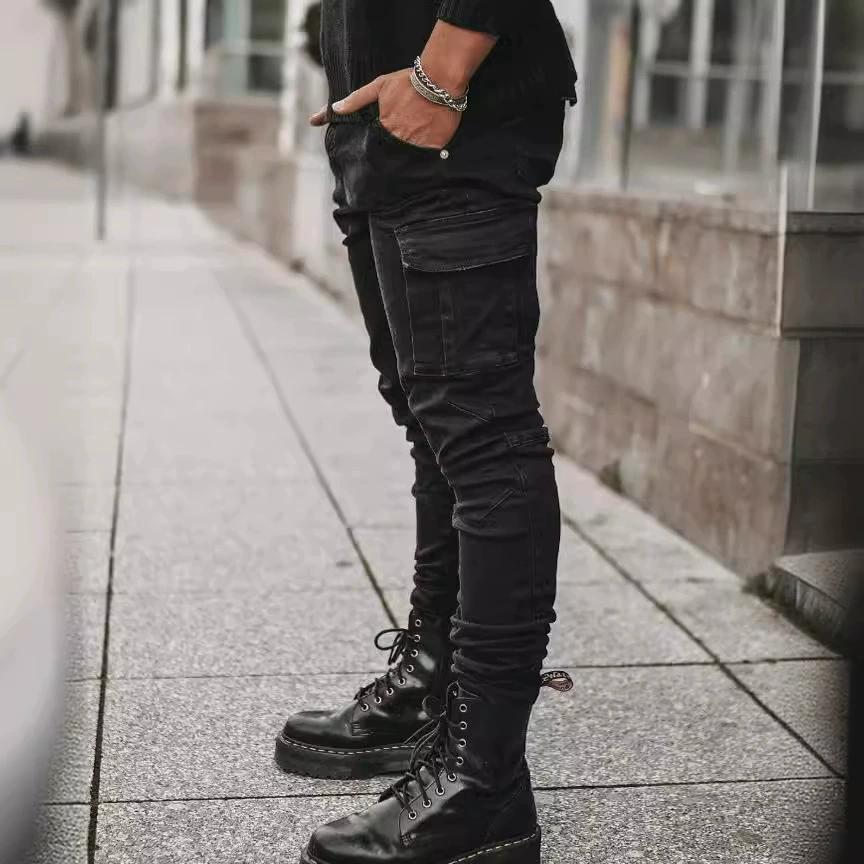 Jeans Sottili Elasticizzati da Uomo per Primavera e Autunno, Vestibilità Slim, Tasche Laterali, Gamba Stretta